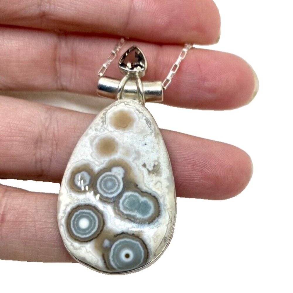 Genuine Ocean Jasper Necklace on 18" Chain with Topaz Accent Stone